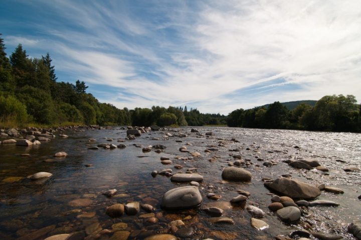 a lake with stones